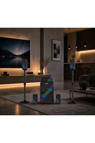 Hepu 175 Watt Hp-tv03 5+1 Ev Sinema Sistemi Bluetooth + Usb + Sd Kart + Aux + Kumandalı Rgb Tasarım