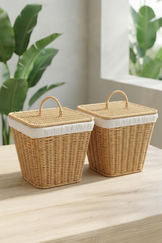 Digithome 2'li Kare Rattan Hasır Patates Soğan Sarımsak Meyve Sepeti Düzenleyici Organizer -9t01 Kahverengi