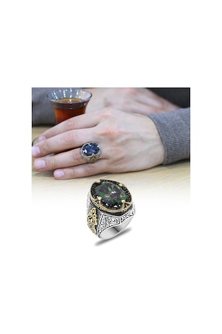 Faset Kesim Mistik Topaz Taşlı Yanları Gotik Süslemeli 925 Ayar G (537174753)