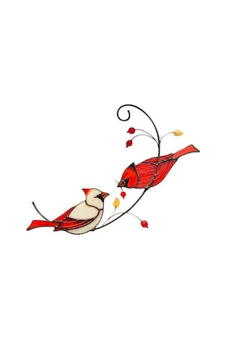 Pazly Ve Süsü Renkli Pencere Kuş Figürü - Kardinal Geeroyoo Cam Bahçe Dekoru - Db