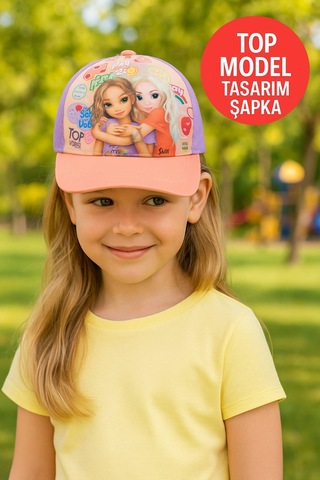 Top Model Renkli Kız Çocuk Şapka Ayarlanabilir Fileli Ve Sevimli Desenli Model