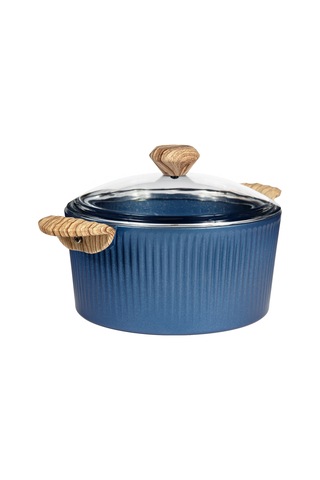 Febern Premium Bio Granit Alüminyum Döküm Nisch Tencere Seti Klasik Mavi-açık Ahşap Kulp