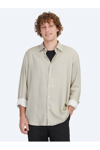 Kip Bej Regular Fit Dokuma Casual %100 Pamuk Gömlek Bej