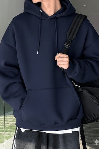 Genius Store Erkek Sweatshirt Kanguru Cepli İçi Polarlı 3 İplik Kapüşonlu Oversize Sweatshirt Kanguru-sweatshırt Lacivert