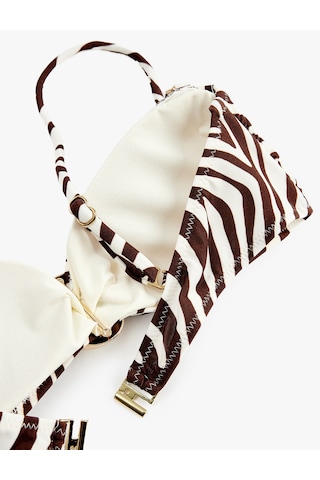 Koton Aksesuarlı Zebra Desenli Straplez Bikini Üstü Çıkarılabilir Askılı Kahverengi Desenli 6sak10229mm