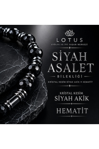 Siyah Asalet Bilekliği Kristal Kesim Siyah Akik, Hematit & Disk Hematit