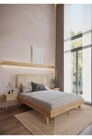 Li Lyum Model Hazeran Başlıklı Masif Ahşap Karyola Ve 2 Adet Komodin Kolay Kurulum Fırınlanmış İthal Sibirya Çamı 200x200 Yatak Uyumlu 2 Adet Komodin