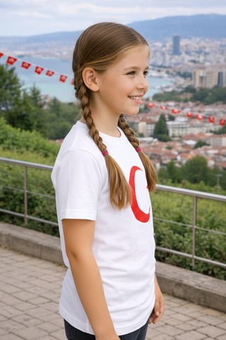 Parti Selesi Unisex 3 Adet Çocuk Bayrak Baskılı Kısa Kollu T-shirt Beyaz