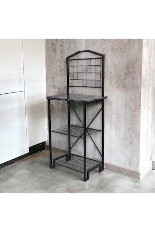 Ahşap Tablalı Çok Amaçlı Dolap Dar Mutfak Bangosu Metal Bar Masa