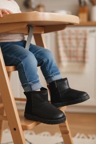 Ayakmod Siyah Simli İçi Kürklü Fermuarlı Bebek Bot 1212 B Siyah