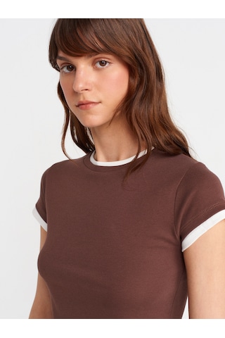 Dilvin 31859 Çift Görünümlü T-shirt-açık Kahve Açık Kahve
