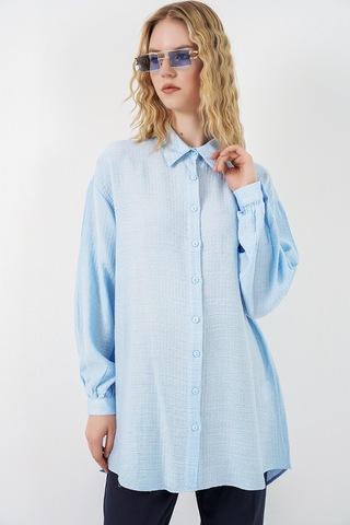 Bigdart Kadın Dokulu Oversize Tunik 5989 - Mavi