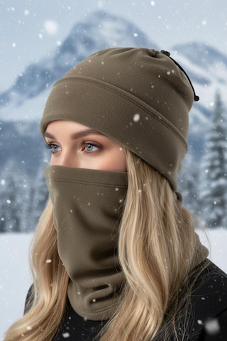 Single Sword 2 Li Set Unisex Kışlık Polar Boyunluk & Bere Olan Çok Amaçlı Soğuk Hava Koruması 0//bej Çok Renkli