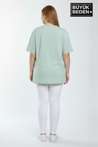 Superlife Kadın Büyük Beden M Baskılı 3xl-6xl Bisiklet Yaka Tshırt Spr26btsk510-12 Yeşil