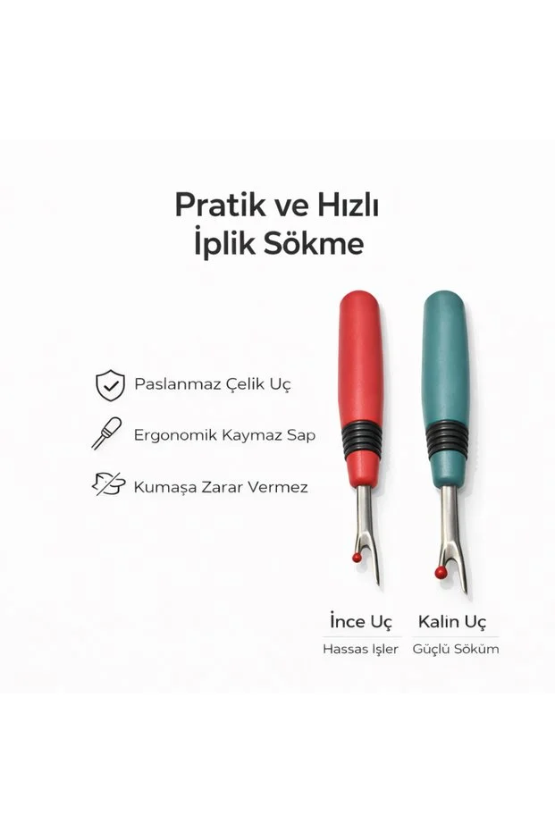 İplik Sökücü 2 Li Set İnce Ve Kalın Uç Paslanmaz Çelik Ergonomik