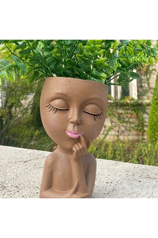 Sevimli Baş Saksı/yüz Saksı, İç Mekan Bitkileri İçin, Kız Yüz Saksı Sevimli Bayan Baş Saksı, Kahverengi