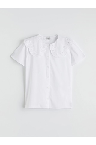 LC Waikiki Lcw Kids Beyaz Bebe Yaka Kız Çocuk Poplin Gömlek Buxe Whıte