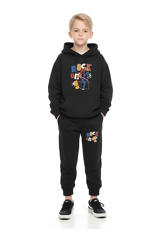 Fyk Kids 3'lü Erkek Çocuk Kapüşonlu Yaka Baskı Detaylı Eşofman Takımı Çok Renkli