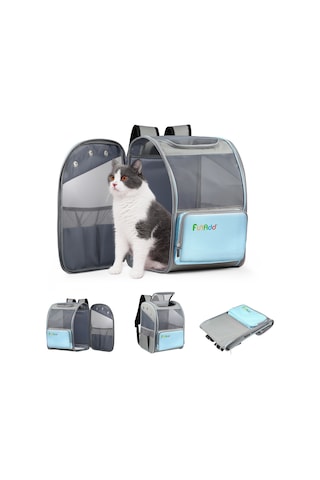 Funadd Fold Nefes Alabilir Pet Sırt Çantası Açık Omuzlar Kedi Çantası Mavi