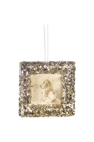 Yılbaşı Süsü Taşlı Kare Çerçeve Şampanya 12 Cm