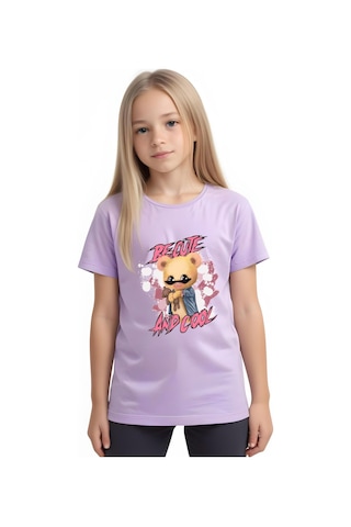 Panios Kids And Cool Baskılı Kız Çocuk Kısa Kollu T-shirt Lila