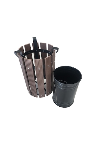 Safirkom Kompozit (Ahşap+plastik) Yuvarlak Çöp Kovası (30 Lt)SÇ12 Kahverengi