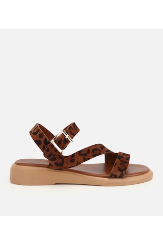 Hotiç Kadın Deri Taba Leopar Desenli Bantlı Düz Sandalet 01sah325990a379 01sah325990a379