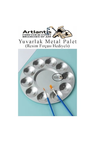Yuvarlak Metal Palet 1 Adet Metal Boya Paleti 10 Hazneli 17 Cm Paslanmaz Resim Boyama Paleti Fırça Hediyeli