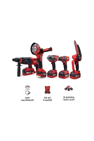 Dawreek BT0207 Beşli Set MW600 Budama Testeresi 10MM Çelik Mandren + Somun Sıkma + Şarjlı Spiral + Şarjlı Hilti
