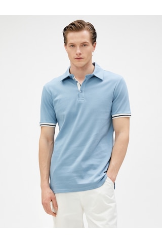 Koton Basic Polo Tişört Düğmeli Dar Kesim Kısa Kollu Pamuklu Mavi 3Sam10080Mk 3Sam10080Mk655