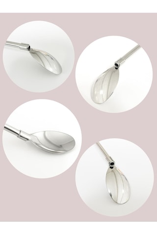 Kaşıklı Pipet Seti 6'lı Paslanmaz Çelik, Metalik Renk