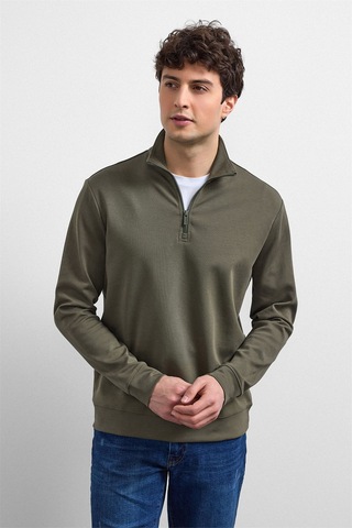 Backandbond Haki Regular Fit Yarım Fermuarlı Sweatshirt