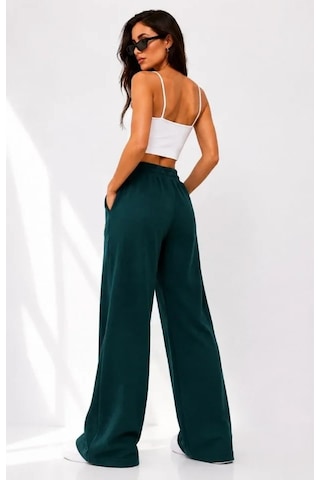 DefyModa Osy Modal Yumuşak Dokulu Cima Dikişli Nakışlı Cepli Oversize Bol Paça Eşofman Altı - Yeşil