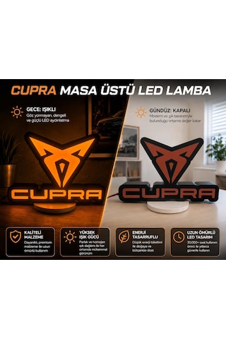 Cupra Masa Lambası , Cupra Logolu Led Işıklı Masa Lambası , Cupra Gündüz Gece Masa Lambası Siyah