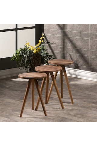 Zigon Sehpa 3 Lü Ahşap Torna Ayak Siyah Ceviz