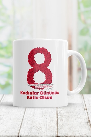 8 Mart Kadınlar Günü Kupa Bardak Beyaz