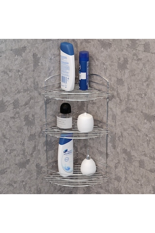 Teknotel Üç Katlı Banyo Duş Köşe Rafı Krom Bk033 Krom