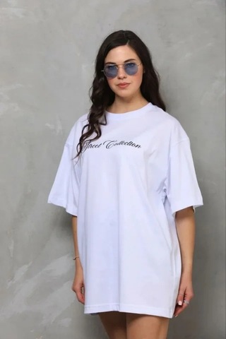 Baskılı T-shirt Kısa Kol Bisiklet Yaka Regular Rahat Kalıp Günlük Tişört - Beyaz Beyaz