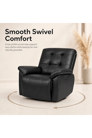 Smarto Relax Zürih Vıp Elektrikli Döner Sallanan Tv Koltuğu Kontrol Panelli Ergonomik Gerçek Deri Baba Koltuğu Siyah