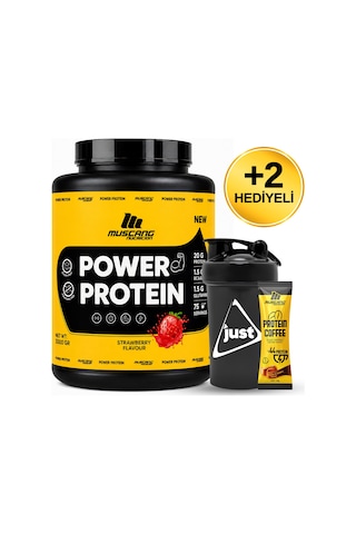 Mustang Nutrition Power Protein Tozu 3000 Gr 75 Servis Çilek + Shaker + Protein Kahve Hediyeli Çilek Aromalı