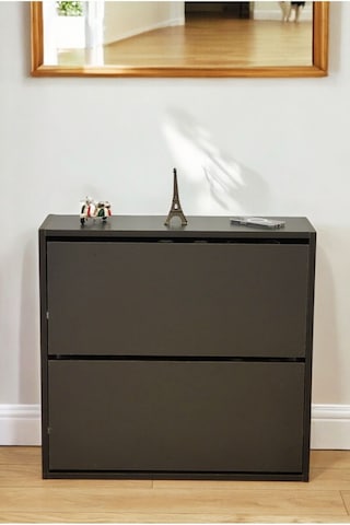 Düşer Kapaklı Ayakkabılık 4 Bölmeli 2 Kapaklı Kayar Raflı Dolap Antrasit