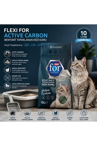 Aktif Karbonlu Bentonit Topaklanan Premium Kedi Kumu 10 L - Tozsuz - Ultra Koku Emici