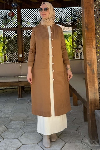 Rabia Şamlı Manolya Camel Triko Hırka Normal