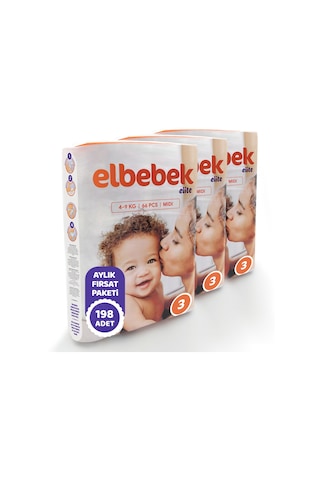 Elbebek Elite Bebek Bezi 3 Numara Midi Fırsat Paketi 198 Adet 3'lü