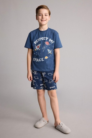 Defacto Regular Fıt Baskılı Şort Tişört 2li Pijama Takımı Erkek Çocuk H0374a826smın249 İndigo-ın249