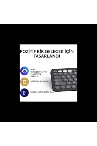 Logıtech K380s, Pebble Keys 2, Siyah, 920-011859, Bluetooth, Türkçe, Q, Multimedya, Mini Klavye