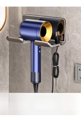 Yunboo Banyo Duş Fön Makinesi Tutucusu - Delme Yok Sürekli Montajlı - Kalın Çelik Gri - Saç Kurutma Aleti Depolama Rafı Diğer