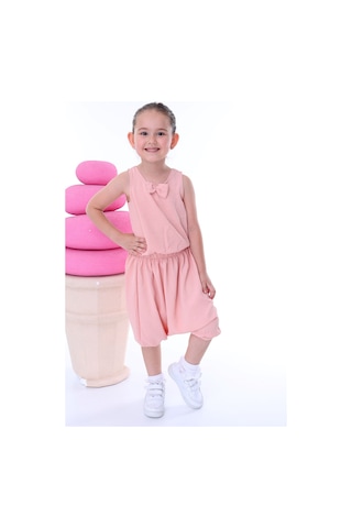 Zuzunga Airobin Kumaş Fiyonk Detaylı Kız Çocuk Şalvar Tkımı Alt-üst Pembe