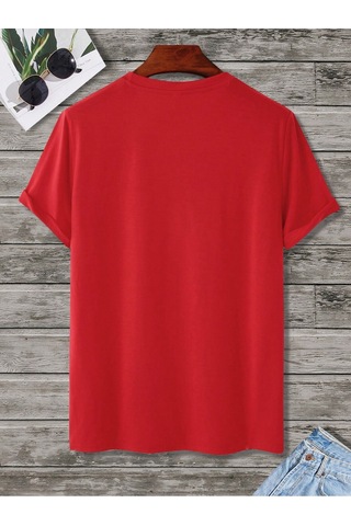 Space Created T-shirt - Kırmızı Baskılı Oversize Bisiklet Yaka Kısa Kol Tişört Kırmızı