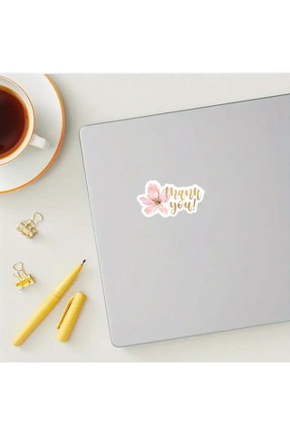 Store 200 Adet Suluboya Tarzı Pembe Çiçekli "thank You" Yazılı Paketleme Teşekkür Etiketi 3.81x2.03cm Çok Renkli